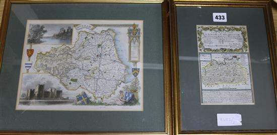 An early map of London to Chichester and another Durham 22x27cm